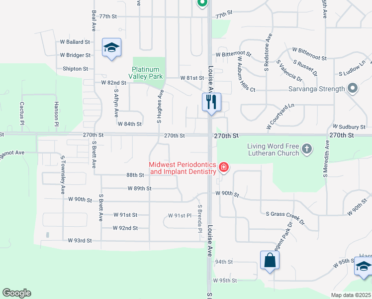 map of restaurants, bars, coffee shops, grocery stores, and more near 3505 West 85th Street in Sioux Falls