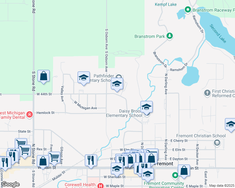map of restaurants, bars, coffee shops, grocery stores, and more near 109 West 44th Street in Fremont