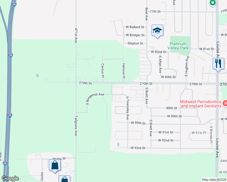 map of restaurants, bars, coffee shops, grocery stores, and more near South Townsley Avenue in Lincoln County