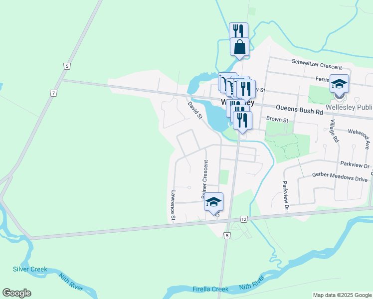 map of restaurants, bars, coffee shops, grocery stores, and more near 15 Zinkann Crescent in Wellesley