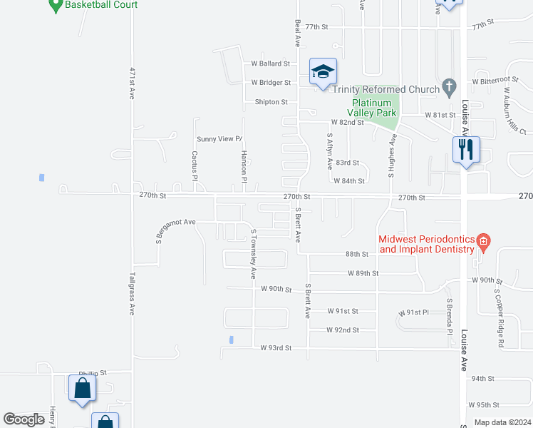 map of restaurants, bars, coffee shops, grocery stores, and more near 7820 South Townsley Avenue in Sioux Falls