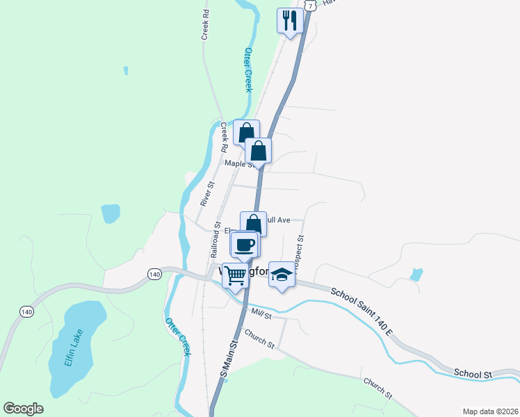 map of restaurants, bars, coffee shops, grocery stores, and more near 212 North Main Street in Wallingford