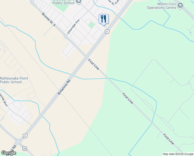 map of restaurants, bars, coffee shops, grocery stores, and more near 11008 First Line in Milton