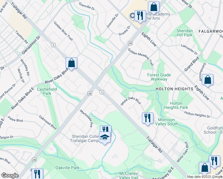 map of restaurants, bars, coffee shops, grocery stores, and more near 1496 Litchfield Road in Oakville