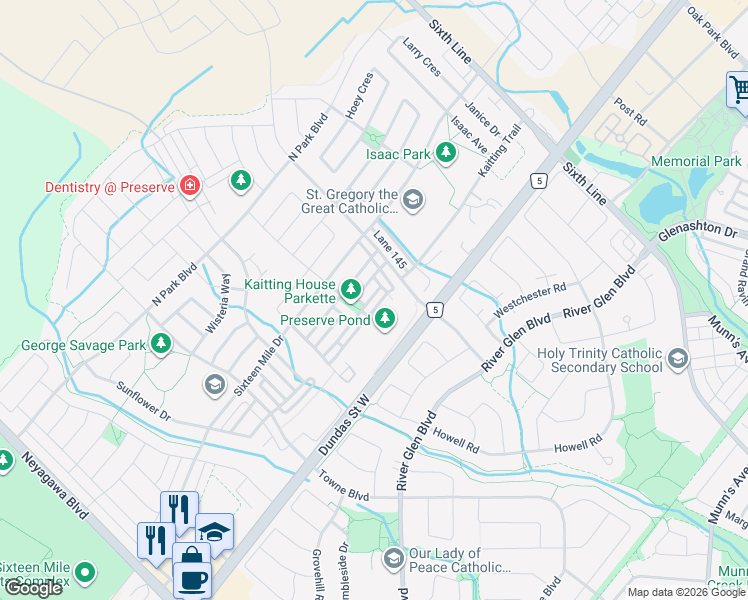 map of restaurants, bars, coffee shops, grocery stores, and more near 236 Ellen Davidson Drive in Oakville