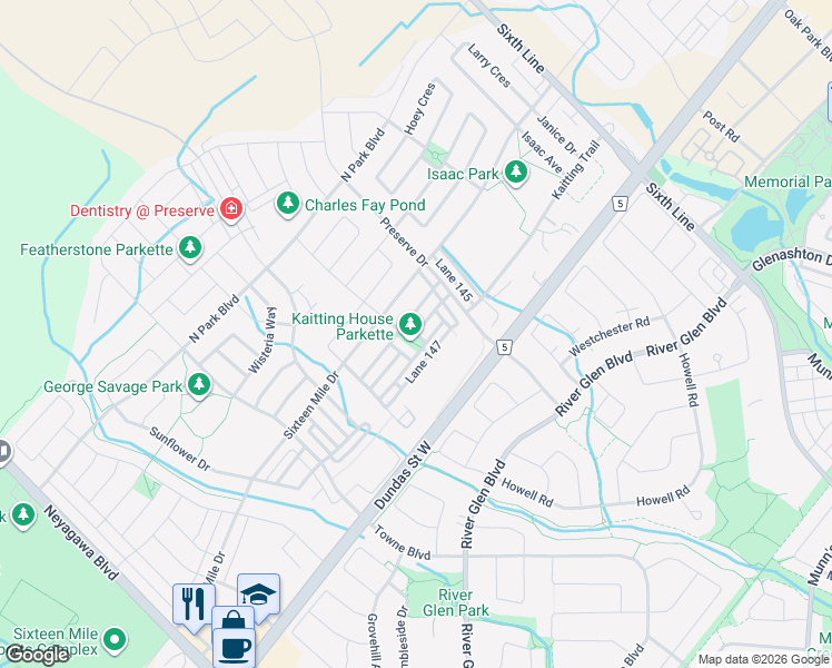 map of restaurants, bars, coffee shops, grocery stores, and more near Cashmere Gardens in Oakville