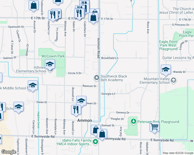 map of restaurants, bars, coffee shops, grocery stores, and more near 2470 South Ammon Road in Ammon