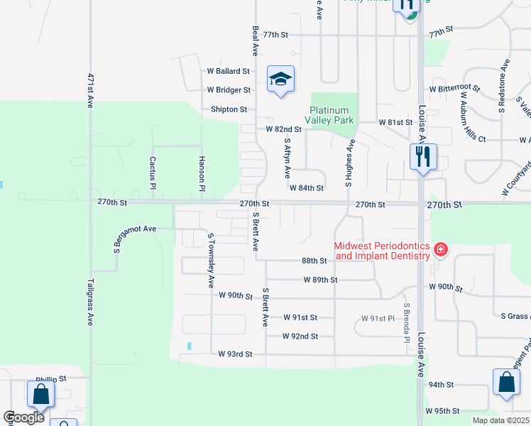 map of restaurants, bars, coffee shops, grocery stores, and more near 7700 South Brett Avenue in Sioux Falls
