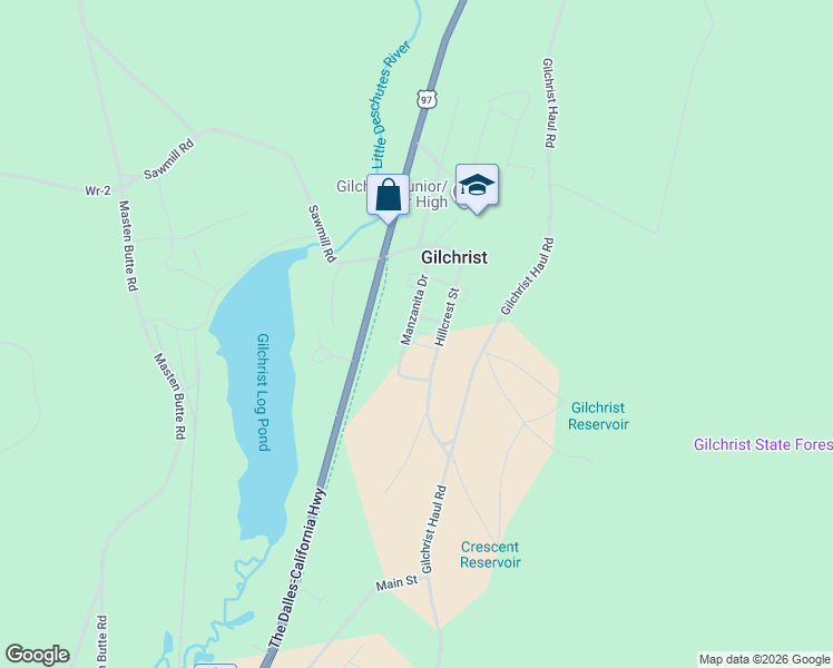 map of restaurants, bars, coffee shops, grocery stores, and more near 138053 Manzanita Drive in Gilchrist