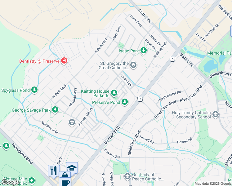 map of restaurants, bars, coffee shops, grocery stores, and more near 241 Betsy Drive in Oakville