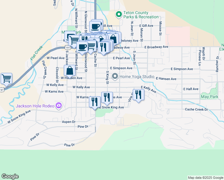 map of restaurants, bars, coffee shops, grocery stores, and more near 101-199 E Karns Ave in Jackson