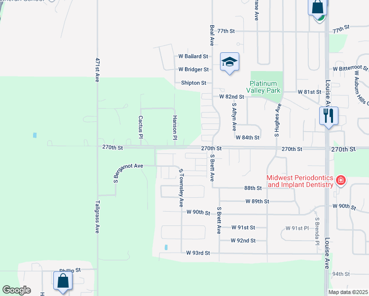 map of restaurants, bars, coffee shops, grocery stores, and more near 47105 270th Street in Sioux Falls
