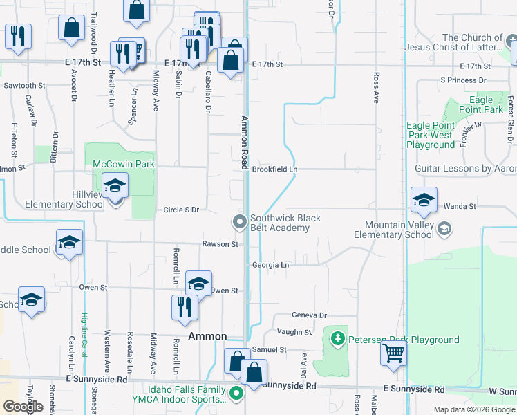 map of restaurants, bars, coffee shops, grocery stores, and more near 2475 South Ammon Road in Idaho Falls