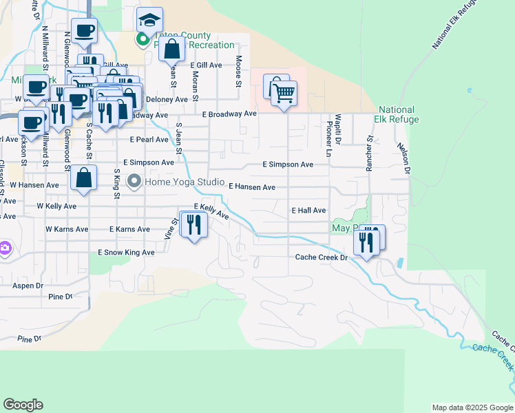 map of restaurants, bars, coffee shops, grocery stores, and more near 521 East Hall Avenue in Jackson