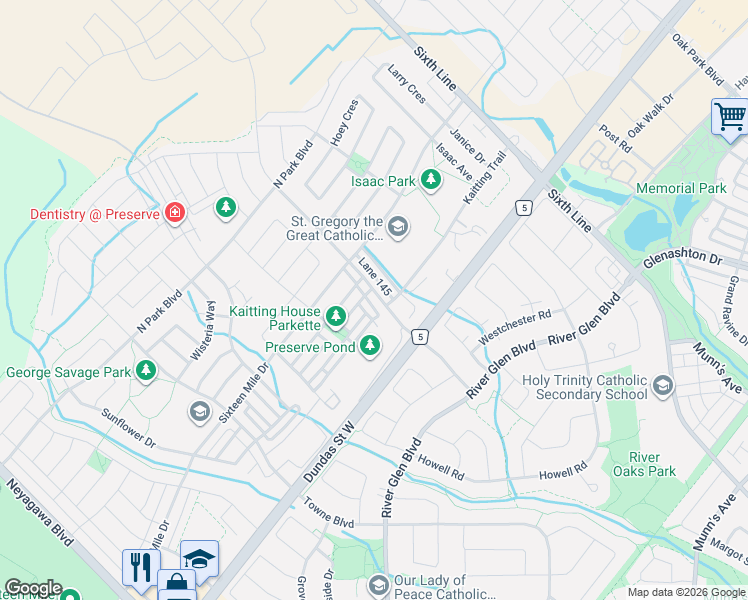map of restaurants, bars, coffee shops, grocery stores, and more near 3056 Preserve Drive in Oakville