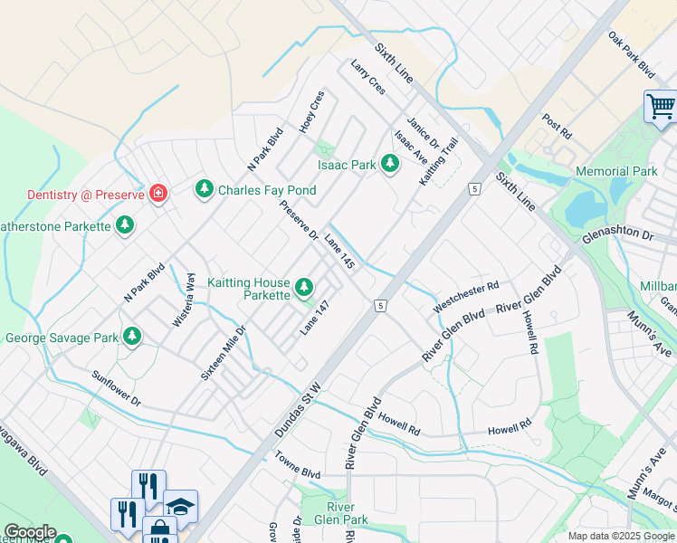 map of restaurants, bars, coffee shops, grocery stores, and more near 3056 Preserve Drive in Oakville
