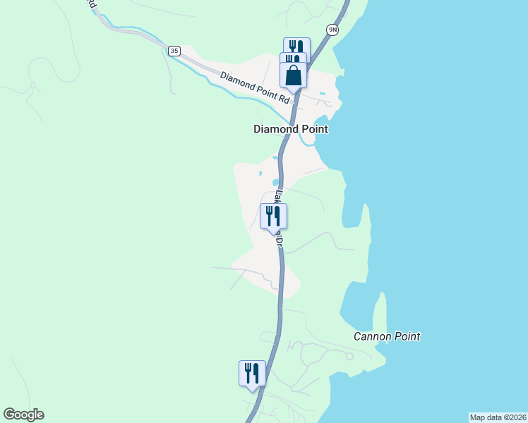 map of restaurants, bars, coffee shops, grocery stores, and more near 19 Vito Road in Lake George