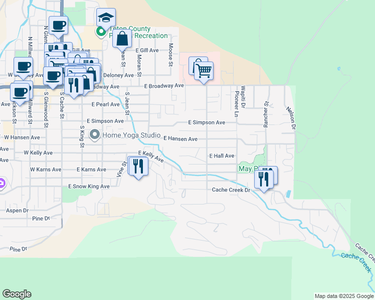 map of restaurants, bars, coffee shops, grocery stores, and more near 533 East Hall Avenue in Jackson