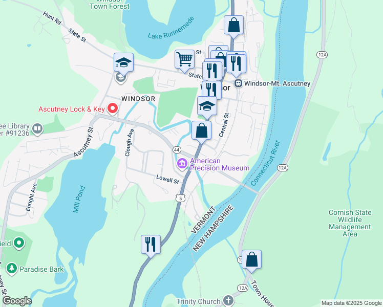 map of restaurants, bars, coffee shops, grocery stores, and more near 170 Well Street in Windsor