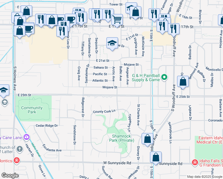 map of restaurants, bars, coffee shops, grocery stores, and more near 1228-1234 Mojave Street in Idaho Falls