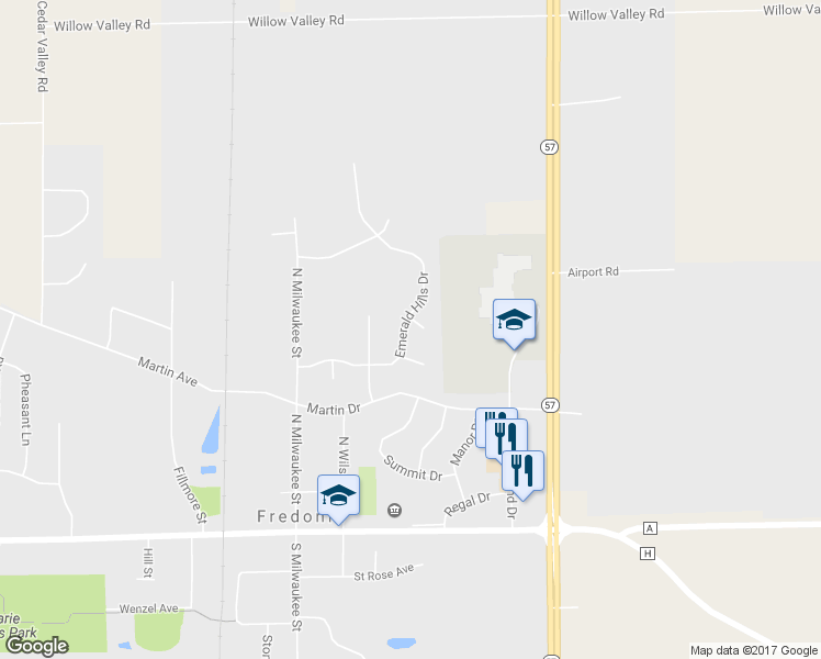 map of restaurants, bars, coffee shops, grocery stores, and more near 422 Emerald Hills Drive in Fredonia