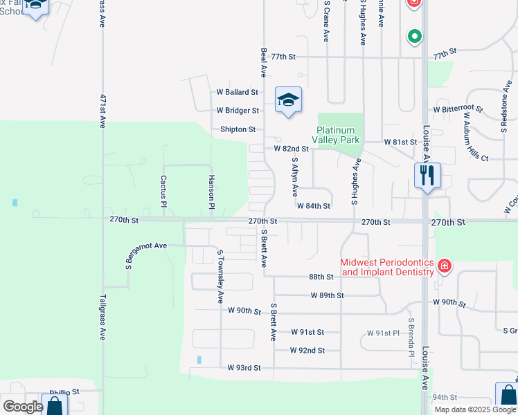 map of restaurants, bars, coffee shops, grocery stores, and more near 7613 Beal Avenue in Sioux Falls