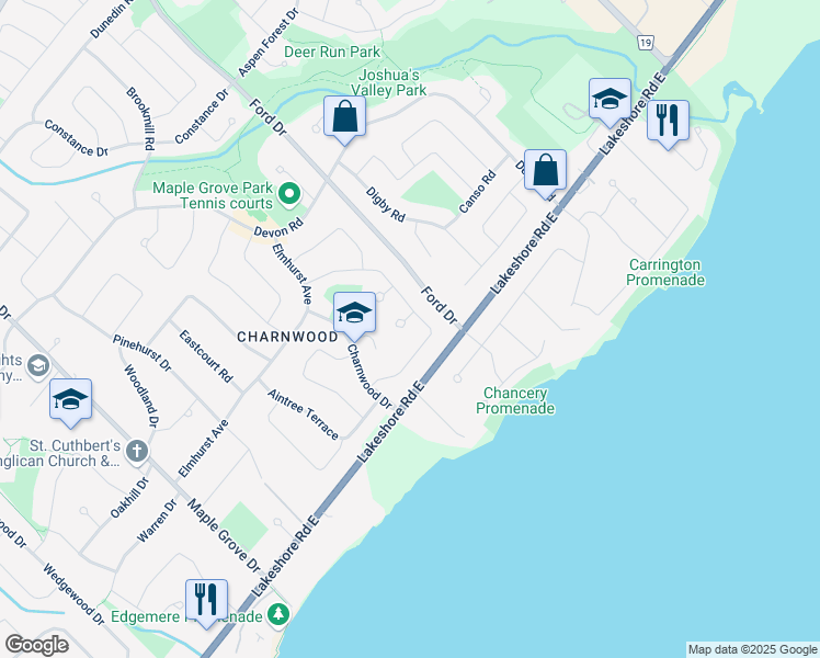 map of restaurants, bars, coffee shops, grocery stores, and more near 2268 Bonnylyn Court in Oakville