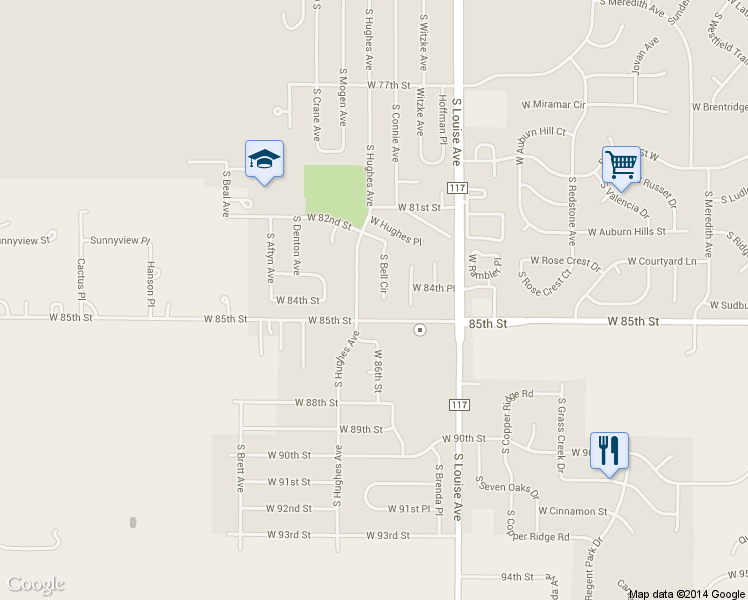 map of restaurants, bars, coffee shops, grocery stores, and more near 7621 South Bell Circle in Sioux Falls