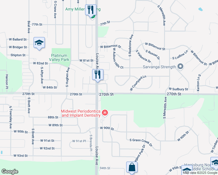 map of restaurants, bars, coffee shops, grocery stores, and more near 3120 West Rambler Place in Sioux Falls