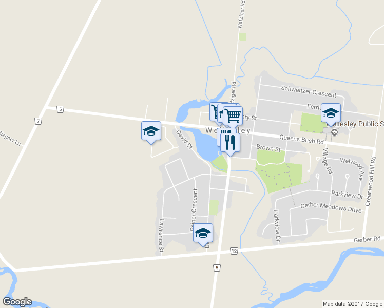 map of restaurants, bars, coffee shops, grocery stores, and more near 49 David Street in Wellesley