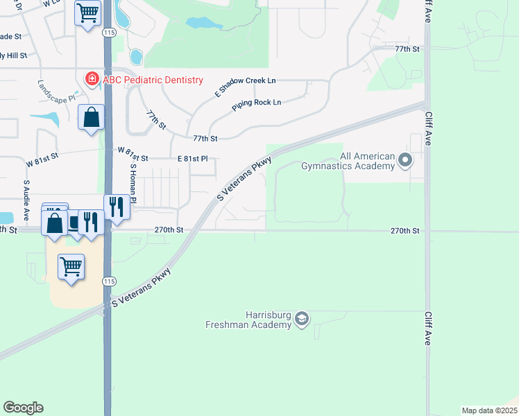 map of restaurants, bars, coffee shops, grocery stores, and more near 516 East Clearwater Place in Sioux Falls