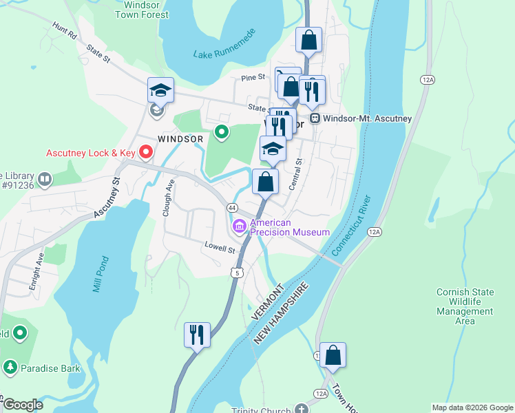 map of restaurants, bars, coffee shops, grocery stores, and more near 170 Well St in Windsor