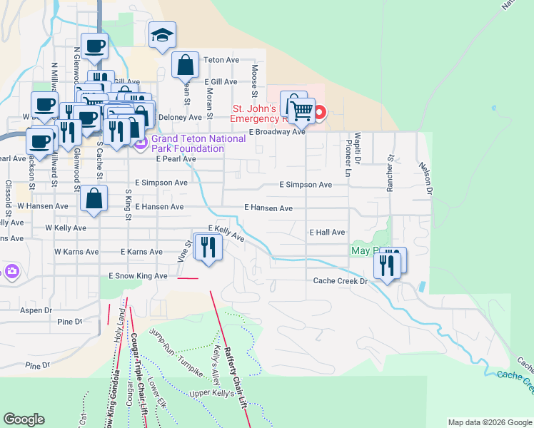 map of restaurants, bars, coffee shops, grocery stores, and more near 510 East Hansen Avenue in Jackson