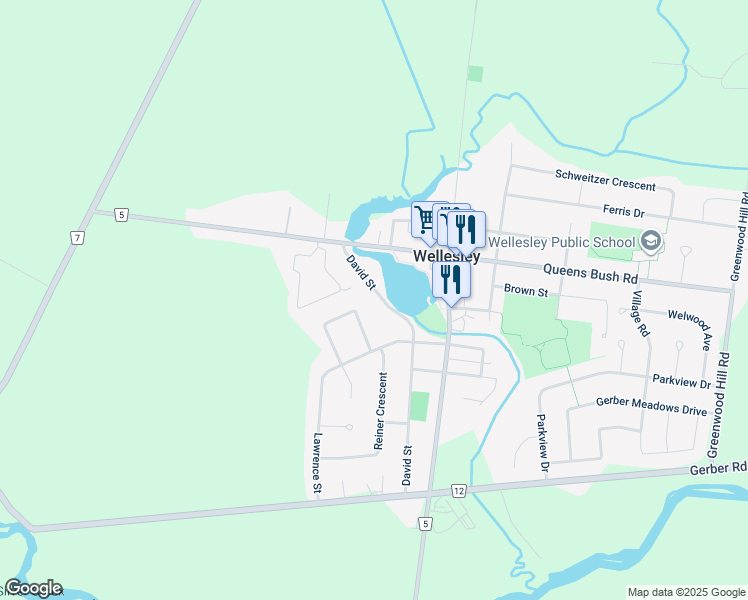 map of restaurants, bars, coffee shops, grocery stores, and more near 49 David Street in Wellesley