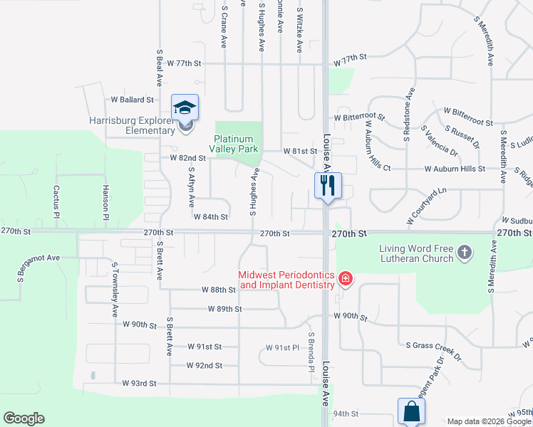 map of restaurants, bars, coffee shops, grocery stores, and more near 7621 South Bell Circle in Sioux Falls