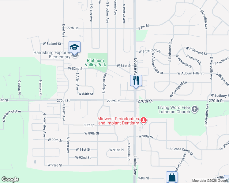 map of restaurants, bars, coffee shops, grocery stores, and more near 7612 South Bell Circle in Sioux Falls