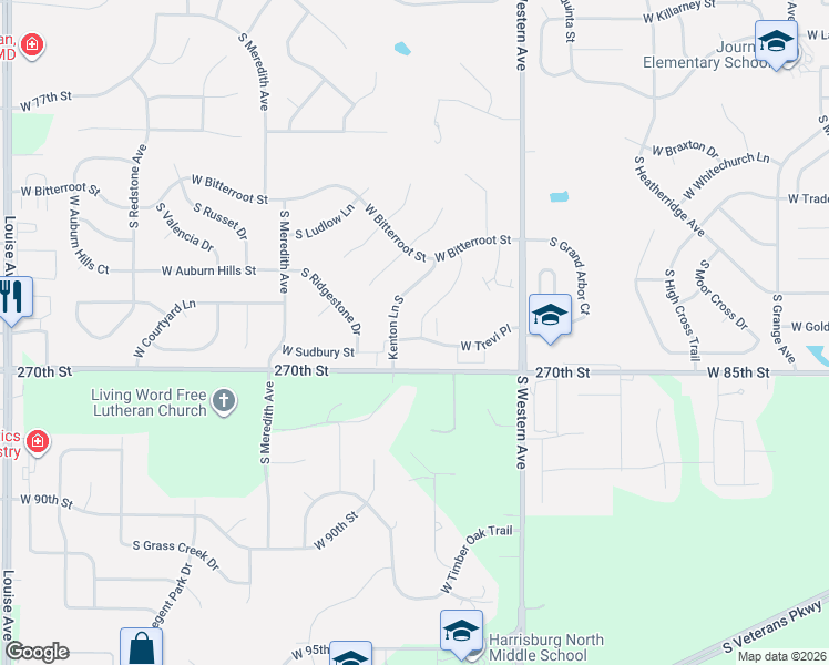 map of restaurants, bars, coffee shops, grocery stores, and more near 7513 South Tivoli Place in Sioux Falls