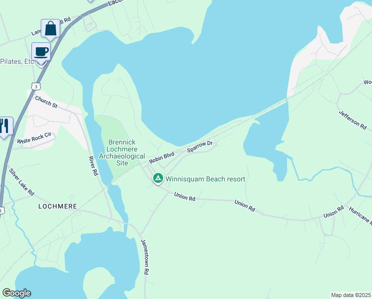 map of restaurants, bars, coffee shops, grocery stores, and more near 3 Sparrow Drive in Belmont
