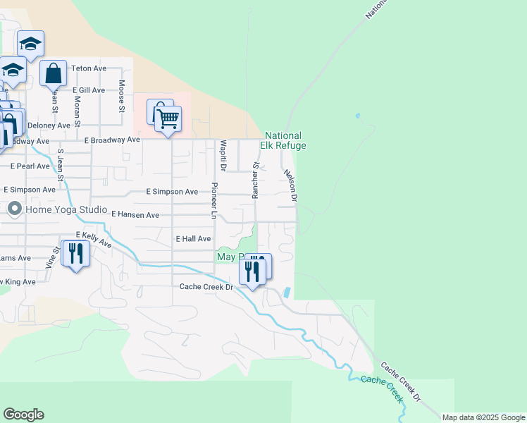 map of restaurants, bars, coffee shops, grocery stores, and more near 305 Rancher Street in Jackson