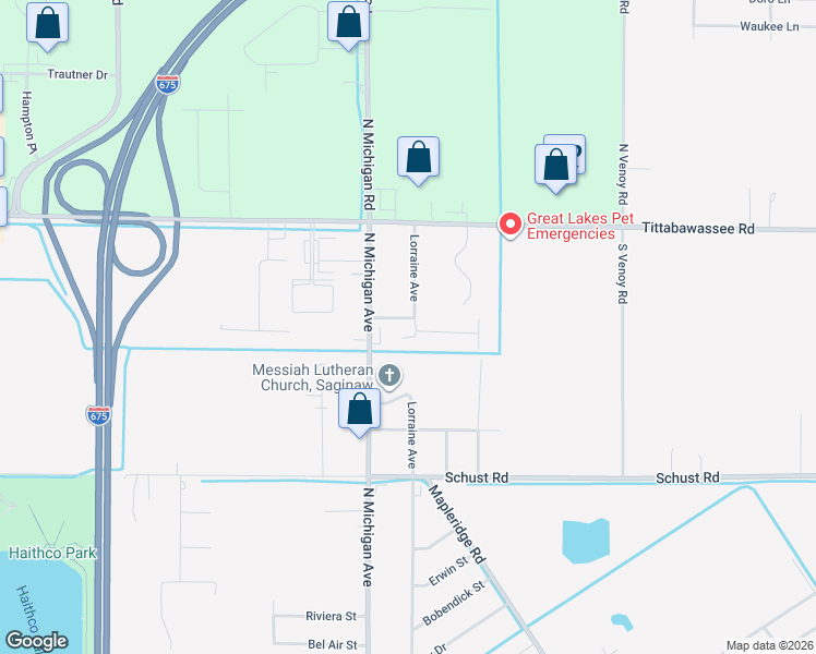 map of restaurants, bars, coffee shops, grocery stores, and more near 4795 Lorraine Avenue in Saginaw