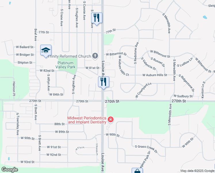 map of restaurants, bars, coffee shops, grocery stores, and more near 3300 West Rambler Place in Sioux Falls