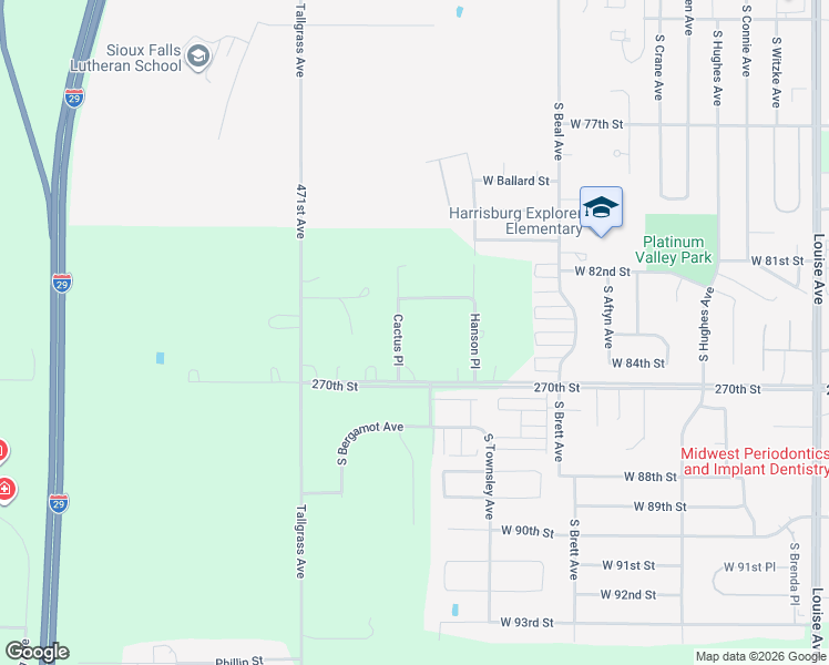 map of restaurants, bars, coffee shops, grocery stores, and more near 47116-47198 Sunny View Pl in Sioux Falls