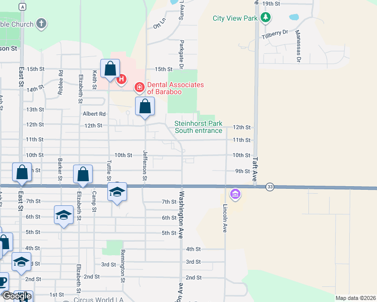map of restaurants, bars, coffee shops, grocery stores, and more near 1200 Washington Avenue in Baraboo