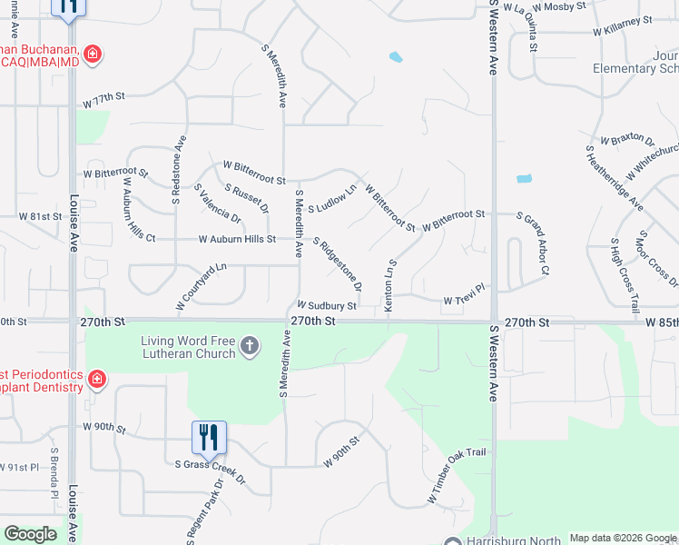 map of restaurants, bars, coffee shops, grocery stores, and more near S Ridgestone Dr in Sioux Falls