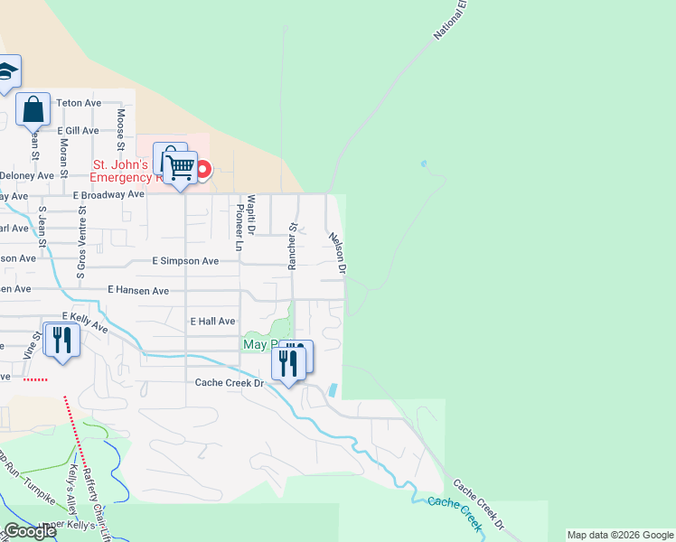 map of restaurants, bars, coffee shops, grocery stores, and more near 195 Nelson Drive in Jackson
