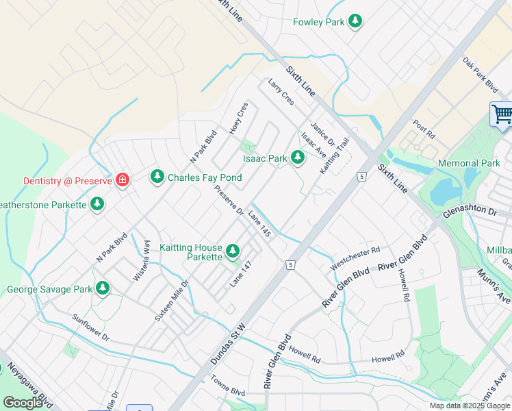 map of restaurants, bars, coffee shops, grocery stores, and more near 3091 Eberly Woods Drive in Oakville