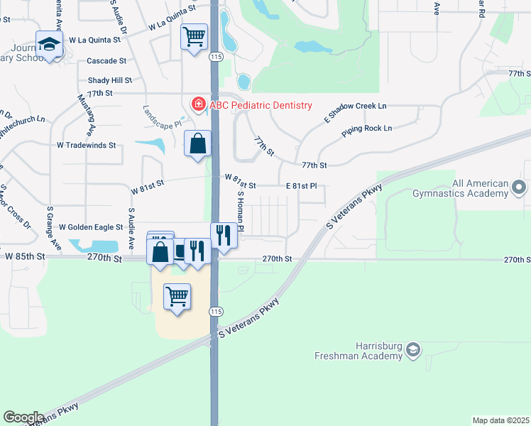 map of restaurants, bars, coffee shops, grocery stores, and more near 7400 South Homan Place in Sioux Falls