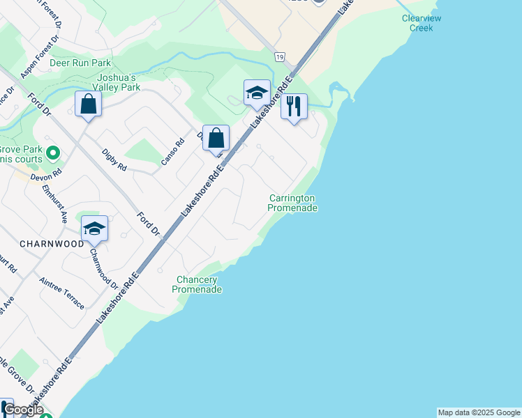 map of restaurants, bars, coffee shops, grocery stores, and more near 2375 Carrington Place in Oakville