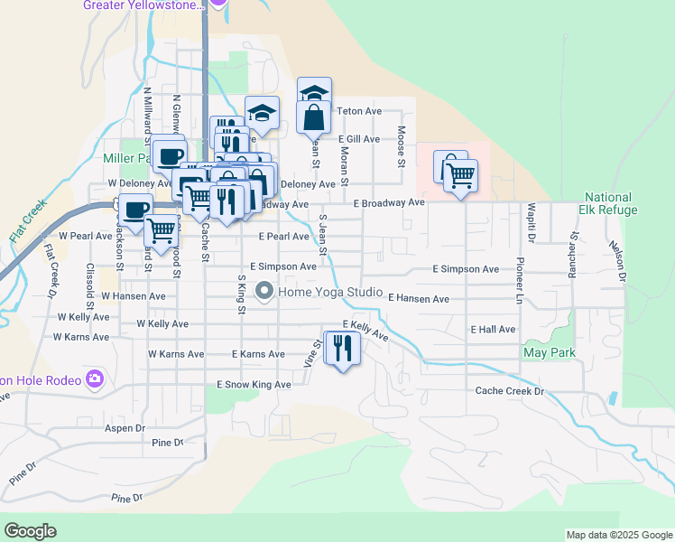 map of restaurants, bars, coffee shops, grocery stores, and more near 325-335 East Simpson Avenue in Jackson