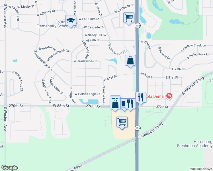 map of restaurants, bars, coffee shops, grocery stores, and more near 800 South Audie Avenue in Sioux Falls